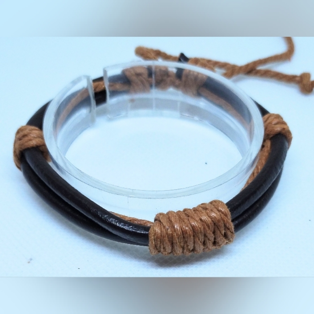 Men's Leather Bracelet Layered‎ Brown New f61